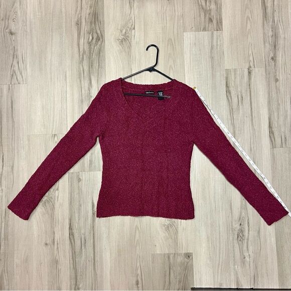 90’s Moda international x Victoria’s Secret Burgundy v neck stretch sweater sz L - Picture 12 of 13